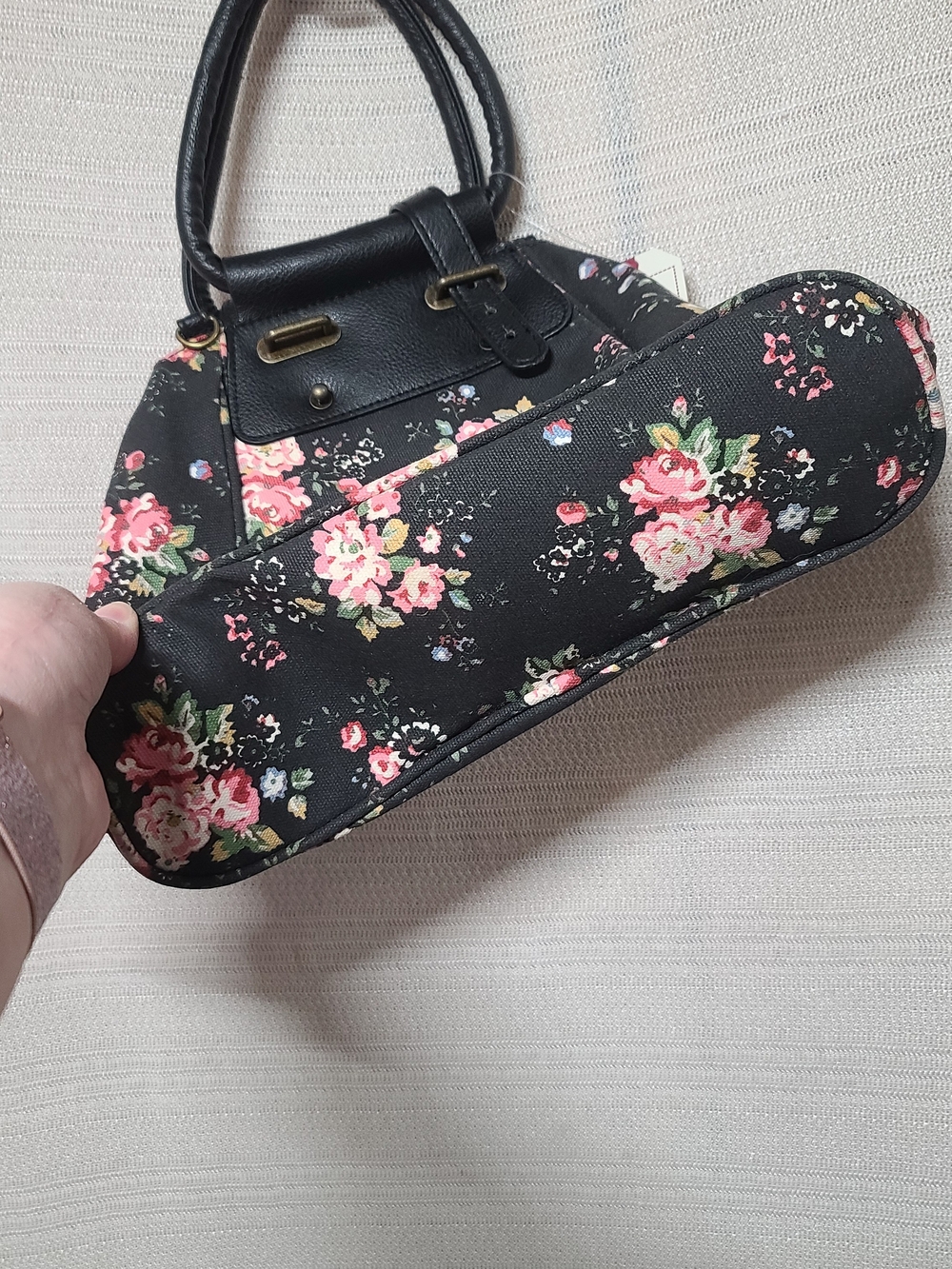 Adam Levine Collection Black Floral Tote with Pink Roses - Picture 12 of 16